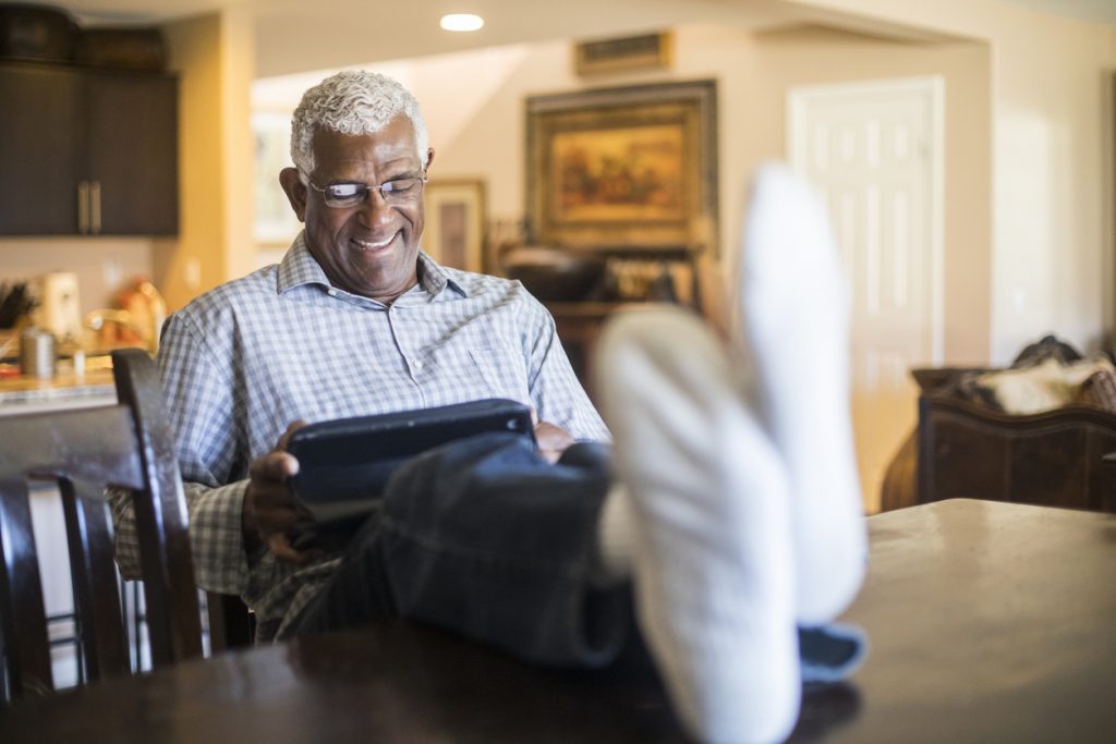 An elderly man wearing diabetic socks