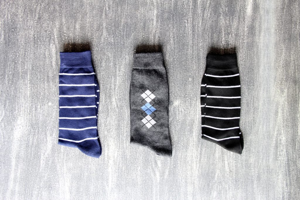 three pairs of socks